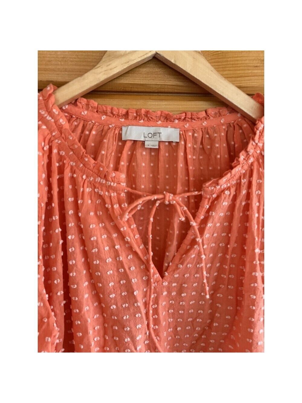 LOFT womens Coral Orange Shirt Boho 3/4 Sleeve Top Lightweight casual Blouse - Picture 2 of 4